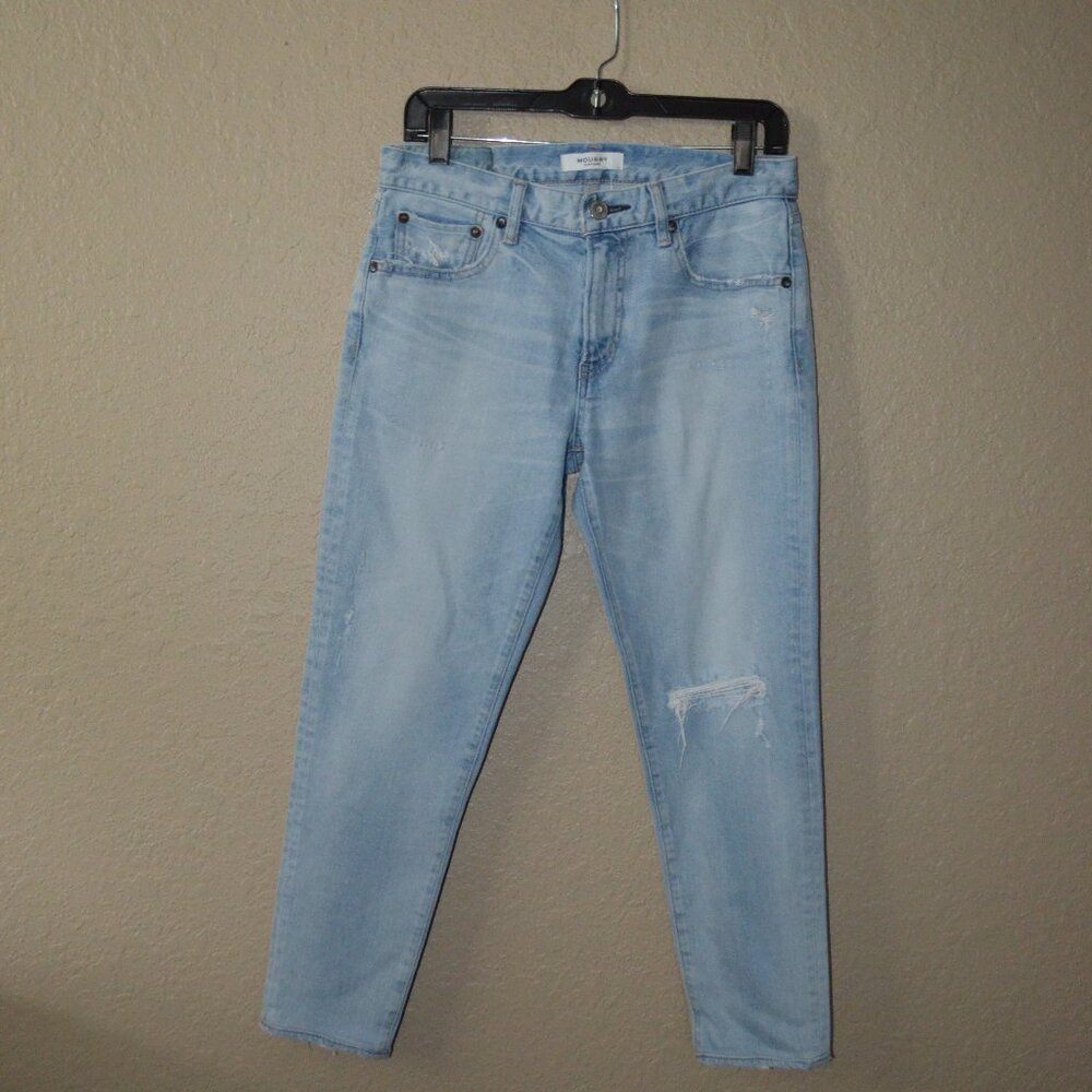 $350 Sz S 26 27 Moussy Light Wash Distressed Ripped Ankle Jeans